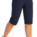 G Gradual Women's 15'' Long Shorts Below The Knee Hiking Cargo Capris Stretch Quick Dry Bermuda Shorts for Women with Pockets (Medium, Navy)