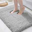 ILANGO Microfiber Bathroom Rug Super Absorbent, Washable Bath Mat Non Slip for Floor, Thick Plush Shaggy Bath Rug with Rubber Bottom for Bathtub Shower Room Sink, Extra Soft 16.9" * 23.6" (Grey)