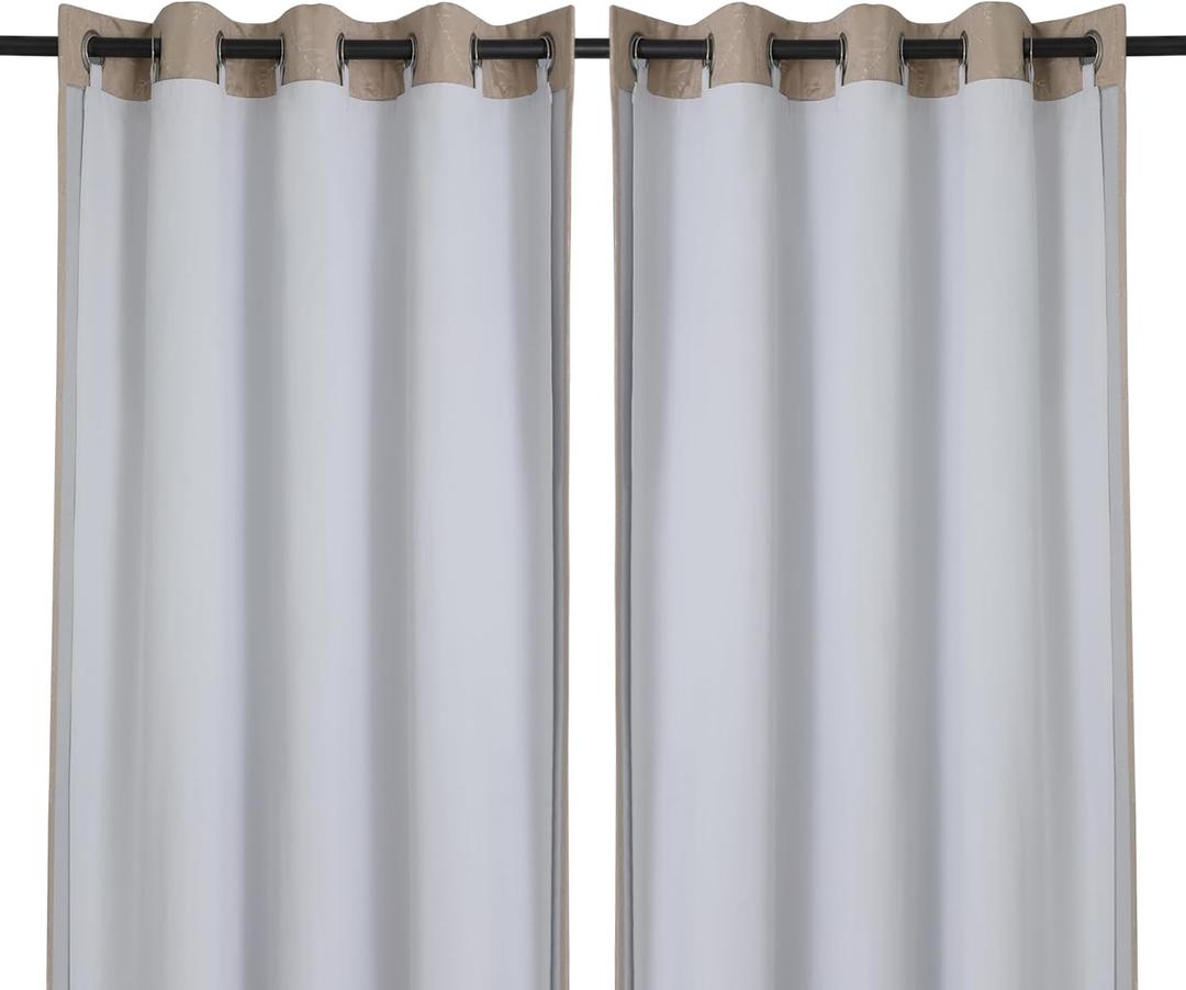 Chyhomenyc Window Blackout Curtain Liners with 18 Rings, Thermal Insulated 100% Blackout Liner for 108 Inch Curtains, Each 50Wx104L, 2 Liners Per Set with 18 Pieces Rings (Greyish White)