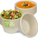 Paper Bowls, 100% Compostable Disposable Soup/Salad Bowls 48 Oz 50 Pack, PFAS-Free BPI Certified Eco-Friendly Hot/Cold Food Bowls, Natural Brown