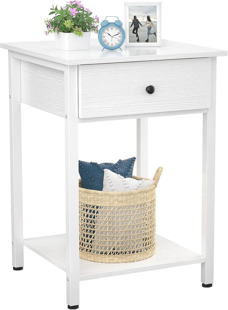 Ecoprsio Nightstand White End Table Side Table with Drawer and Storage Shelf Wood Night Stand Modern Bedside Table for Bedroom, Living Room, Sofa Couch, Hall, Easy Assembly, White