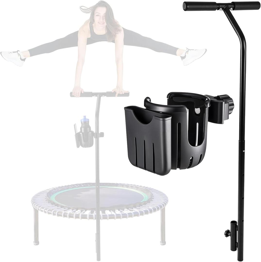 Handle Bar for Fitness Trampoline with Water and Phone Holder Height from 39'' to 51'' Fit for Foot Tube Within 0.98'' to 1.38'' Diameter Trampoline Accessories Mini Rebounder with Foam Handle