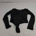QINSEN Women's Long Sleeve Bodysuit V Neck Body Suits Seamed Cup Going Out Tops Shirt (Medium, Black)