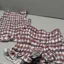 Women 2pcs Smocked Ruffle Shorts Pajamas Set Sleeveless Round Neck Plaid Print Crop Top Elastic Waist Shorts Lounge Set Size S