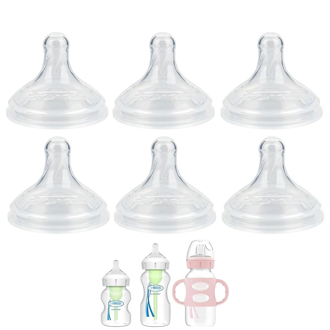 Silicone Nipple for Dr. Brown's Natural Flow Level 1 Wide-Neck Baby Bottle, 0m+, Slow Flow, 6 Count