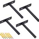 Rannb Floating Shelf Brackets 4-inch Heavy Duty Hidden Brackets Black Invisible Shelf Support for Floating Wood Shelves - 4pcs