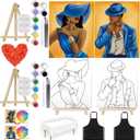 VALLSIP Paint and Sip Party Kit for Couples Date Night Painting Set with 2 Pre-Drawn Canvases 8 Acrylic Paints 6 Brushes & Apron Beginner Friendly Art Kit for Girls Night or Bachelorette Party