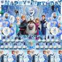 Frozen Birthday Party Decorations, Party Supplies Set Include Banner, Backdrop, Balloons, Hanging Swirls, Cake Cupcake Toppers, Tablecloth for Frozen Theme Party