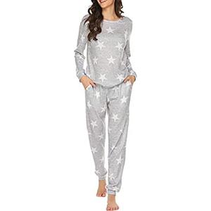 Ekouaer Womens Jogger Pajama Sets Long Sleeve Sleepwear Round Neck Nightwear Soft Pjs Lounge Sets with Pockets, S