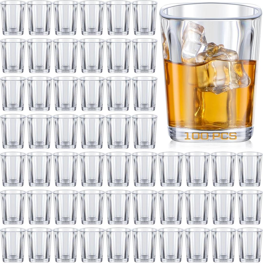 100 Pcs Shot Glasses Set 2.2 oz Mini Shot Cup Bulk, Clear Plastic Unbreakable Base Plastic Glass for Custom, Birthday Wedding Guest Gift (Square)
