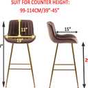Sidanli Velvet Bar Stools Set of 2, Armless Bar Chairs with Gold Metal Legs, 29inch Counter Height Kitchen Island Stools with Back, Brown