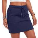 Vrtige Women's High Waist Drawstring Tie Casual Bodycon Mini Skirt with Pocket Navy Blue Small (S)