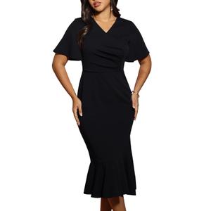 TITOMD Women's Ruched Mermaid Bodycon Midi Dress - Summer Modest Short Sleeve Elegant Wedding Guest Cocktail Dresses (US, Alpha, X-Large, Regular, Regular, Dark Green) (Green, XL)