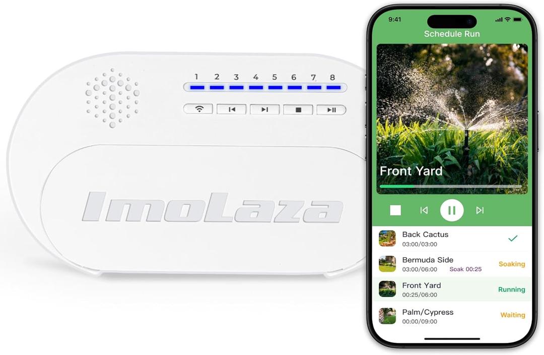 ImoLaza 8-Zone Indoor Smart WiFi Sprinkler System Controller, Easy Install Irrigation Timer for Lawn & Garden, Water-Saving Automatic Sprinkler Timer/Controller with Mobile App, Compatible with Alexa