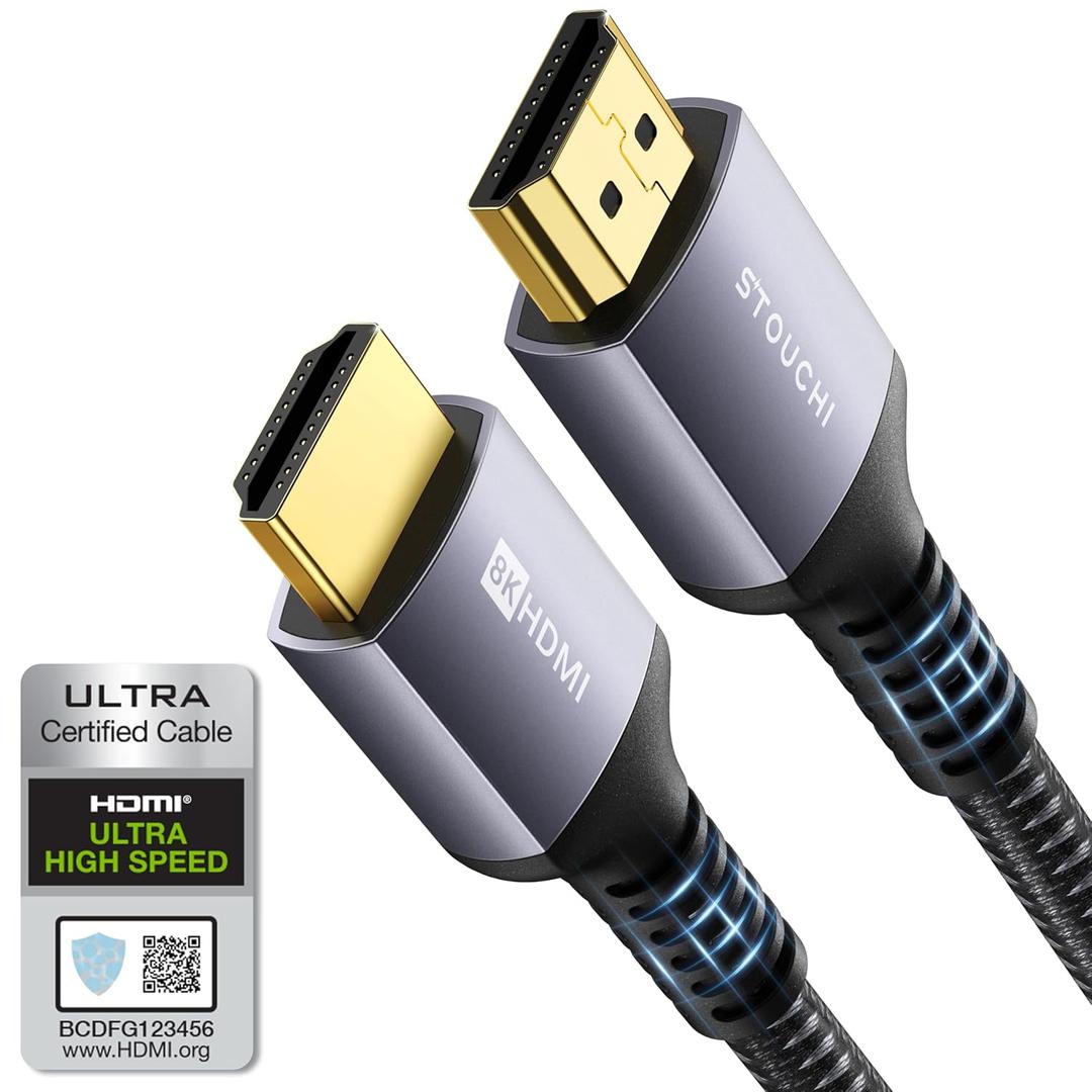 Stouchi Ultra High Speed 48Gbps HDMI Cable, 10K 8K60Hz 4K120Hz Slim Braided HDMI Cord, HDCP 2.2&2.3, Dynamic HDR, eARC, DTS:X, Compatible with Roku TV HDTV PS5 Xbox Series X Blu-ray (6ft, Grey)
