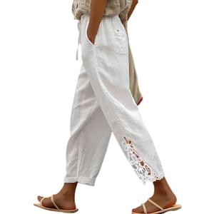 Acelitt Women's Casual Linen Pants Lightweight Drawstring Elastic Waist Spring Trendy Fashion 2026 Cropped Pants Trousers White XL