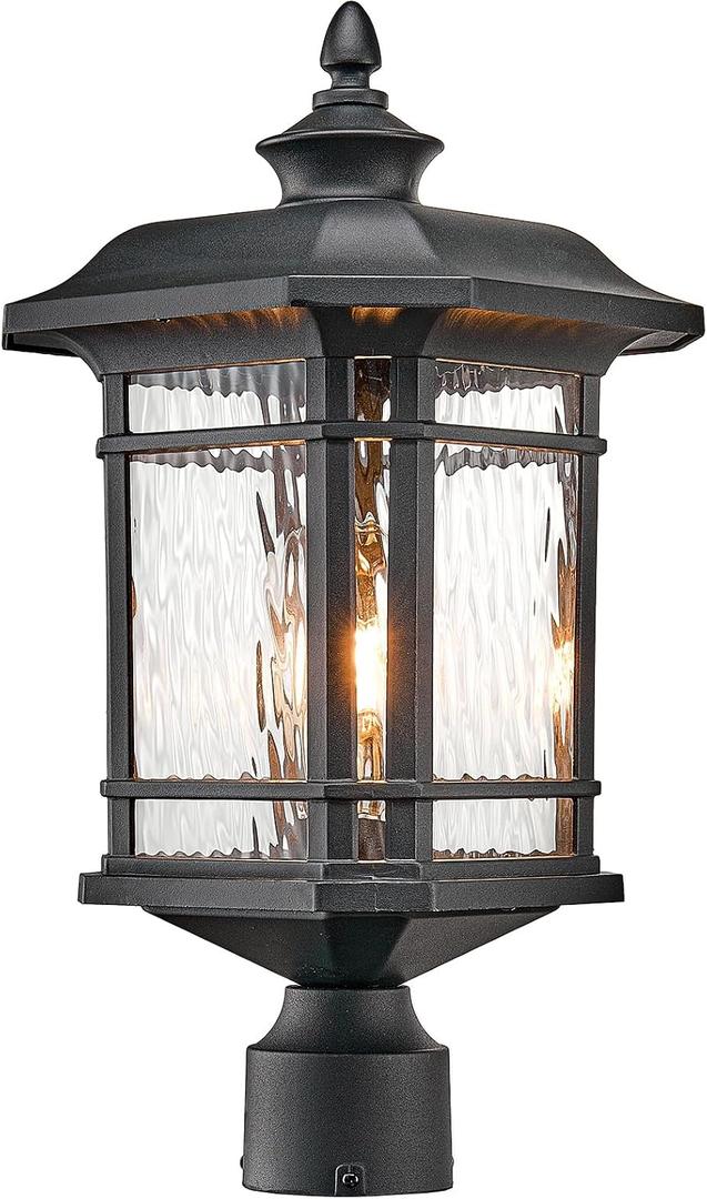 Outdoor Post Light 18.3" Waterproof Pole Light with Water Ripple Glass for Garden Patio Pathway E26 Socket