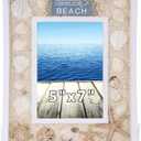 CoTa Global Oceanic Sea Turtle Photo Box Frame 5X7 Frame - White Wood Seashell Photo Frame for Summer Vacation Memory, Handmade Tropical Sand Nautical Picture Frame For Tabletop or Wall Hang - 11 Inch