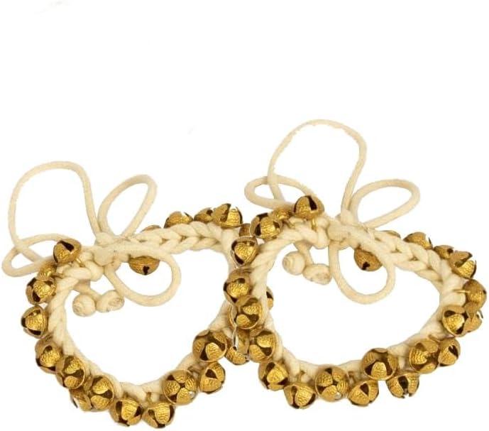 Art of Creation Ghungroo Kathak Dancing Bells Anklet Pair 25+25 Big Bells Anklet Musical Instrument For Classical Bharatnatayam Kuchchipudi Ghungroo From India (50 Bells Gold)