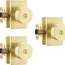 Goldenwarm Gold Door Knobs Interior, Zinc Alloy Brushed Gold Privacy Door Knob for Bedroom Bathroom, Heavy Duty Modern Brushed Brass Door Knobs (3 Pack)