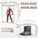Tall Boot Storage Box 5 Pack, XX-Large Acrylic Shoe Box Sneaker Display Case 11.4'' x 9.8'' x 15.3'' Protection Organizer for Collectibles Clear Plastic Stackable Handbag Organizer with Magnetic Lids