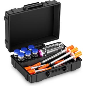 Hushee Black Peptide Case Storage for 6x3ml+1x30ml Bac & Case Holds Vials Water Bac Peptide Glp Insulin Fridge Holder Storage Cases Room for Syringes Skin Prep Wipes Portable Travel Box Fridge Freezer
