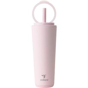 REDUCE Halo 24 oz Stainless Steel Vacuum Insulated Tumbler - Spill Proof Travel Mug with Flip Handle Lid - Keeps Drinks Cold for 32 Hrs - Dishwasher Safe - Cupholder Friendly - Pink Quartz