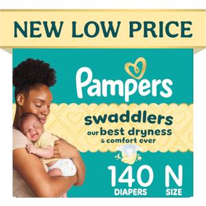 Pampers Swaddlers Newborn Diapers - Size 0, 140 Count, Ultra Soft Disposable Baby Diapers