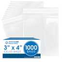 Spartan Industrial - 3" X 4" (1000 Count) Crystal Clear Resealable Cello Poly Bags for Jewelry, Treats, Party Favors - Self Seal & Reinforced