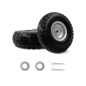 10-Inch 4.10/3.50-4 Tire and Wheel Flat Free, Heavy Duty Solid Replacement Tire with 5/8" Bearings, for Wheelbarrows Hand Trucks Dollies Trolleys Generators, (2-Pack) (Gray)