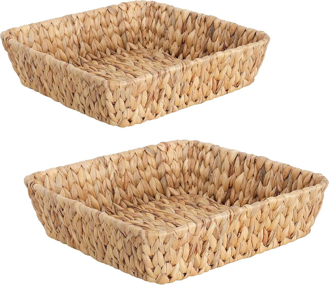 Small Wicker Basket Tray 2 Pack, Small Rattan Basket Set for Gifts,Entryway Console,Tabletop,Office | Woven Wicker Decorative Desk Baskets for Organizing