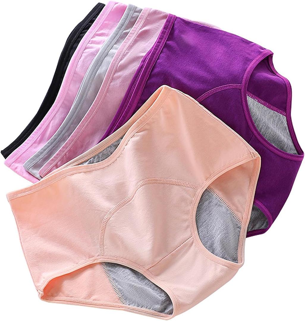 Incontinence Underwear for Women, Cotton Incontinence Protective Briefs, Overnight Plus Size Panties, 6 Pcs, Multi Colored, 4XL