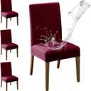 MOSAYT 100% Waterproof Dining Room Chair Covers Set of 4, Super Fit Stretch Jacquard Parson Chairs Slipcovers Removable Washable Chair Seat Protectors for Home, Kitchen, Banquet (Burgundy)