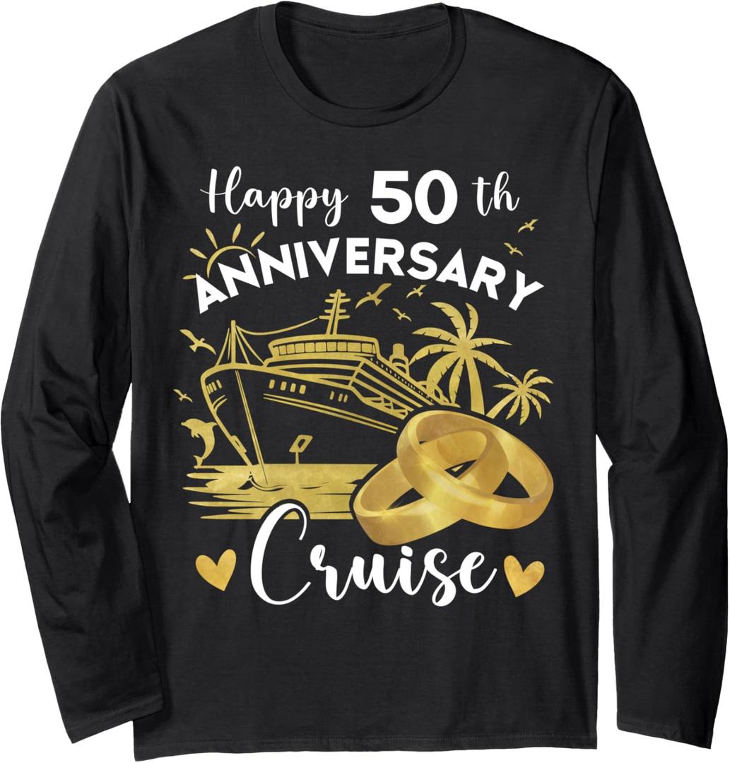 Happy 50th Anniversary Cruise Tee Golden Wedding Cruise Long Sleeve T-Shirt (Black, XL)