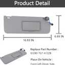 Right Passenger Side Sun Visor Fit for Honda Pilot 2017-2022, Honda Ridgeline 2018-2023 Replaces# 83230-TG7-A12ZB (Gray)