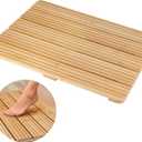 Atsuwell Bamboo Bath Mat for Bathroom Floor, Non-Slip Bamboo Shower Mat with Wave Texture and Wide Base Pads, Natural Bathroom Floor Mat for Indoor & Outdoor Use, Fits Standard Showers, 19.7" x 14.2"