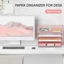 4-Tier Paper Organizer for Desk With Handle, Mesh Desktop File Tray, Office Classroom Organization and Storage - Pink