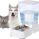 Automatic 5.4L/1.4Gal Pet Waterer, Pet Automatic Dog Water Dispenser Gravity Stainless Steel Water Feeder, Large Capacity Feeding Bowls for Cats and Medium & Large-Sized Dogs (White, Water)