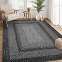RUGSREAL Washable Rugs 5x7 Living Room Boho Throw Rug Stain Resistant Braided Print Border Large Carpet for Bedroom with Rubber Backing Low Pile Farmhouse Rustic Rug for Home Decor Office, Black