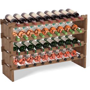 Domax Wine Rack Freestanding Floor - 36 Bottle Wine Racks Countertop,4 Tiers Stackable Wooden Storage Holder, 33.5 in Wide (Walnut)