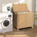 180 L Wicker Laundry Hamper with Lid 3 Section, Extra Large HandWoven Synthetic Rattan Wicker Laundry Basket with Removable Liner Bags for Bedroom Bathroom, Dirty Clothes Hampers Woven Foldable
