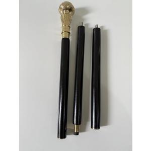 Victorian Style Walking Stick, Black Wood Cane with Brass Handle and Compass, 3-Piece Design