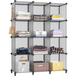 HOMIDEC Closet Organizer, 12-Cube Closet Organizers and Storage, Portable Closet Shelves, Clothing Storage (Grey)