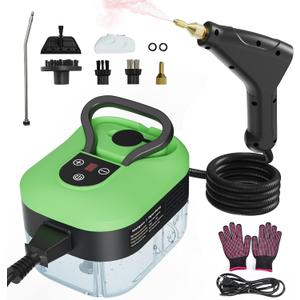 Steam Cleaner, Handheld Steam Cleaner for Home Car Furniture Bathroom, 2500W High Pressure Steam Cleaner, 1.2L Water Capacity, 6 Adjustable Speeds, 4 Brush Heads, Steamer for Cleaning (Green)