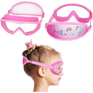 Kids Swim Goggles Age 3-8,Child Goggles No Hair Pull,Wide Swimming Mask Boys/Girls (1pk Kids Mask - Unicorn & Mermaid)