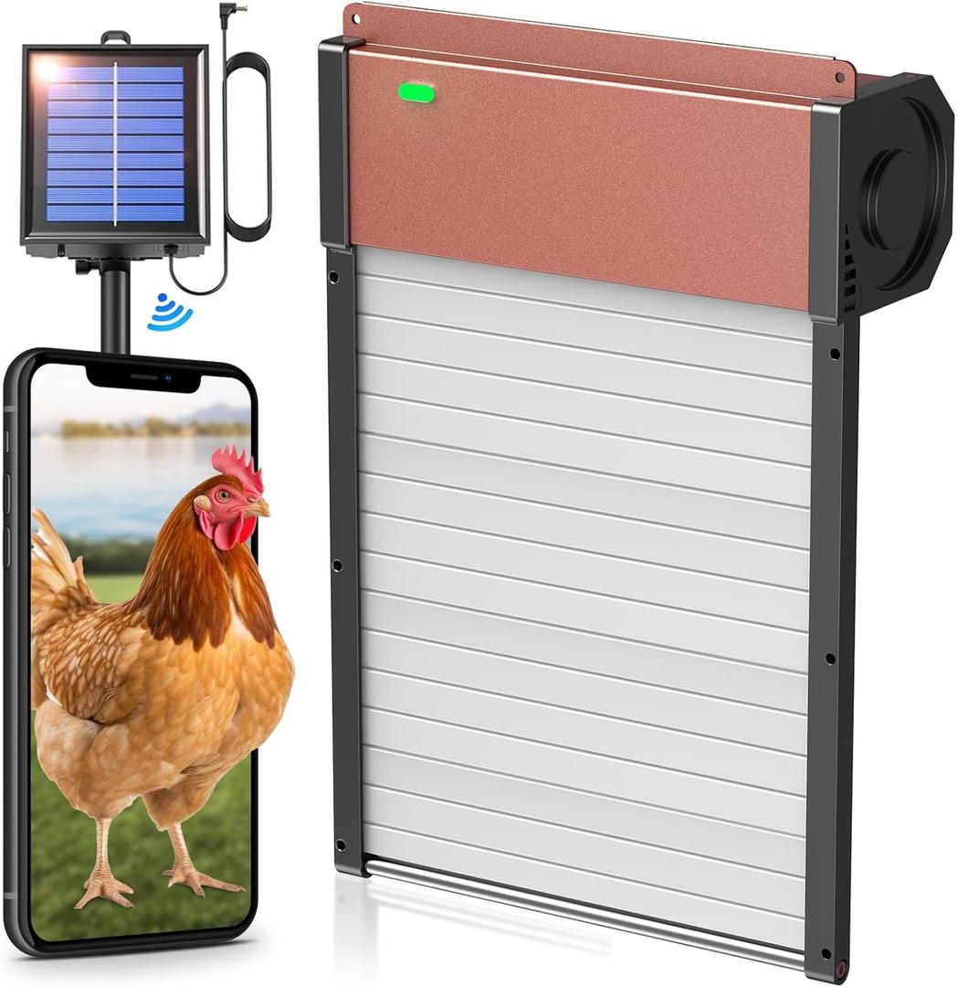 Automatic Chicken Coop Door, Solar Powered Aluminum Chick Coops Doors Opener with Timer & Light SensorRemote Control 4 Modes Auto Coop Doors for Chicken