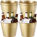Didaey 6 Pcs Metal Beer Bucket Bulk Ice Bucket Ice Pails with Handle Champagne Soda Party Beverage Chiller for Summer Picnic Pool Wedding Party Supplies Wine Champagne Bar (9.1 x 7.1 x 6.7",Gold)