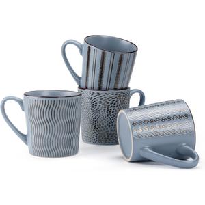 Calenzana 16 Ounce Coffee Mugs Set of 4, Ceramic Coffee Mug with 4 Different Patterns, Porcelain Coffee Cups with Handle for Cocoa Latte Cappuccino Tea, Navy Blue