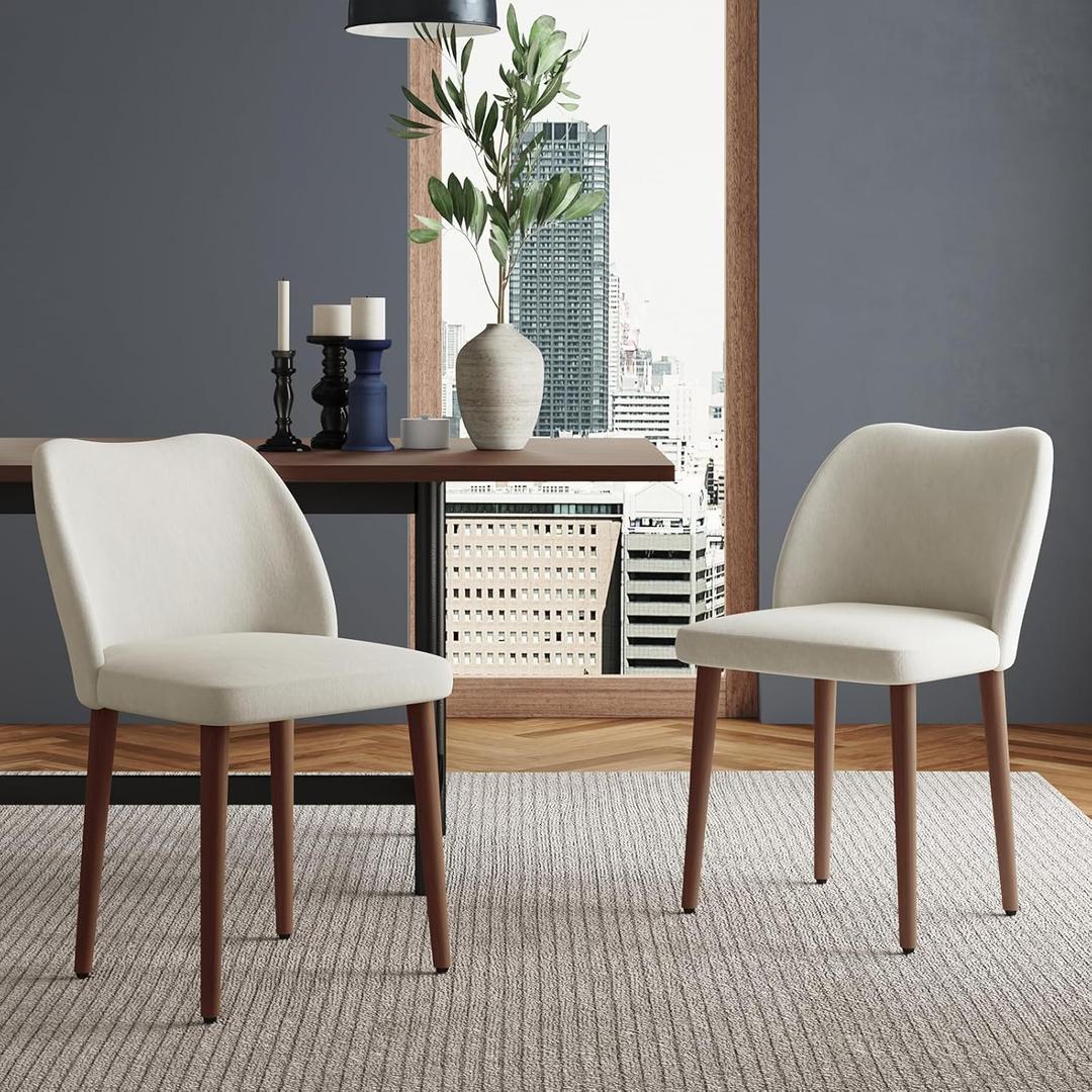 Dining Chairs Set of 2, Comfortable Dining Room Chairs, Modern Kitchen Chairs with Thick Cushions, Leveling Feet and Side Wing Support, Solid Wood Legs, Armless Dining Side Chairs