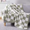 WRENSONGE Checkered Throw Blanket, Sage Green Soft Cozy Fluffy Warm Hand Made Throw Blankets for Couch, Sofa, Chair, Bed, Camping, Picnic, Travel Lightweight Bed Blanket - 60"*80" (Twin(60"x80"))